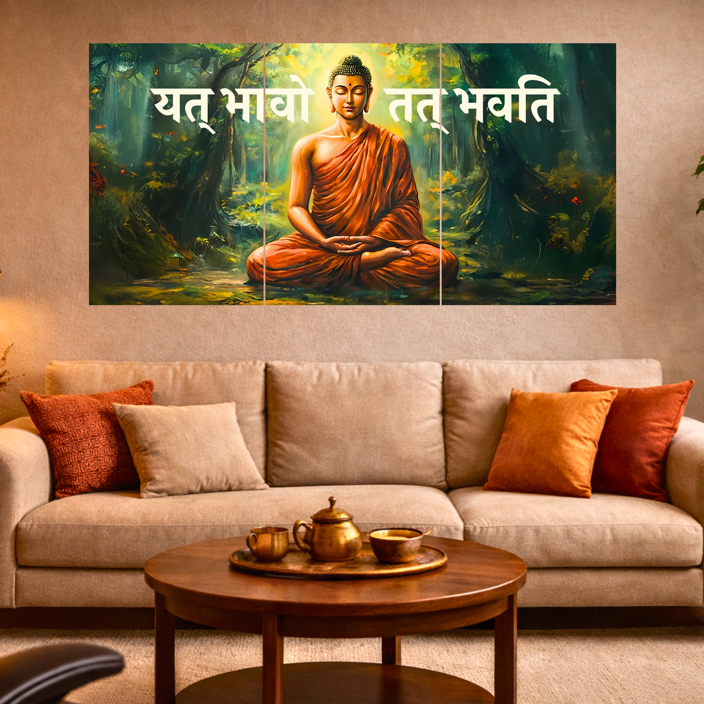 The 'यत् भावो तत् भवति' Gautam Buddha Epic 3 Panel SPLIT Poster | 8K | Premium Glossy