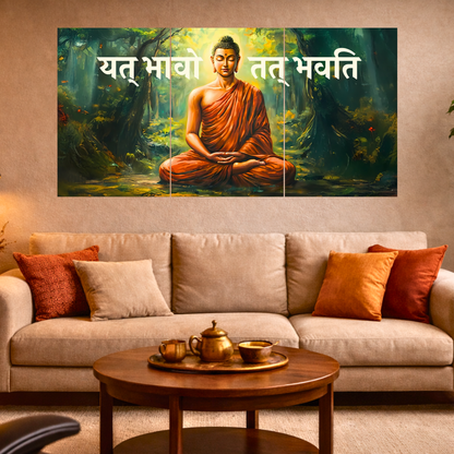 The 'यत् भावो तत् भवति' Gautam Buddha Epic 3 Panel SPLIT Poster | 8K | Premium Glossy