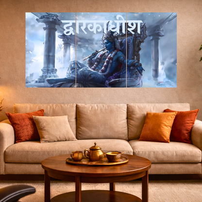 The 'द्वारकाधीश' Krishna King of Dwarka Epic 3 Panel SPLIT Poster | 8K | Premium Glossy