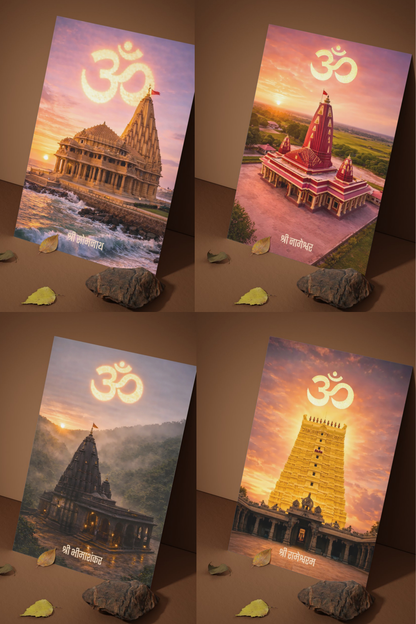 The '12 JYOTIRLINGAS' 12 Premium Shiv Temple Posters Combo + Free Wall Friendly Glue Dots + 2 Surprise Stickers
