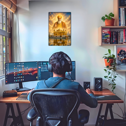 The 'वाहेगुरु' Guru Nanak Ji and Golden Temple Poster | 8K | Premium Glossy