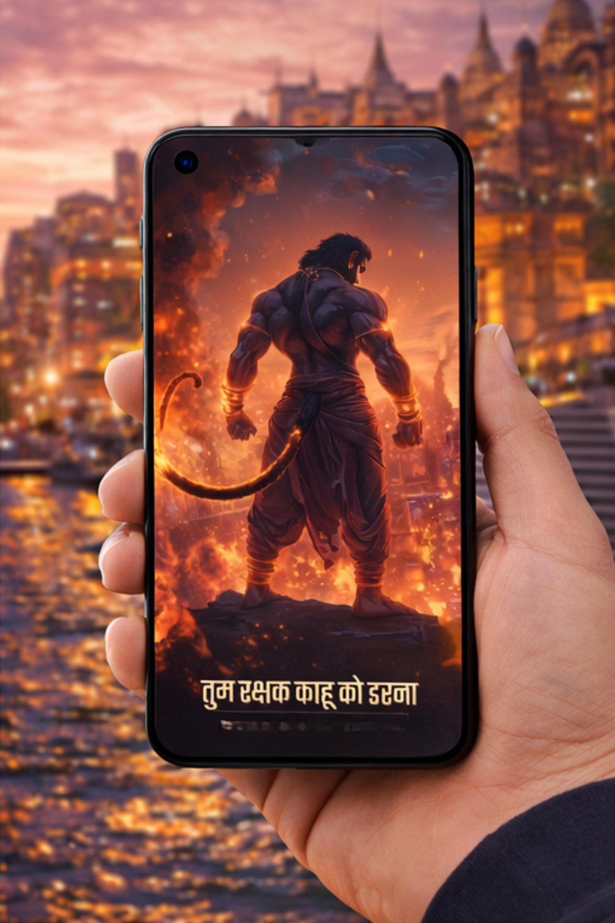 The 'तुम रक्षक काहू को डरना' Hanuman Lankadahan Mobile Skin | Premium UV Print | Matte Finish