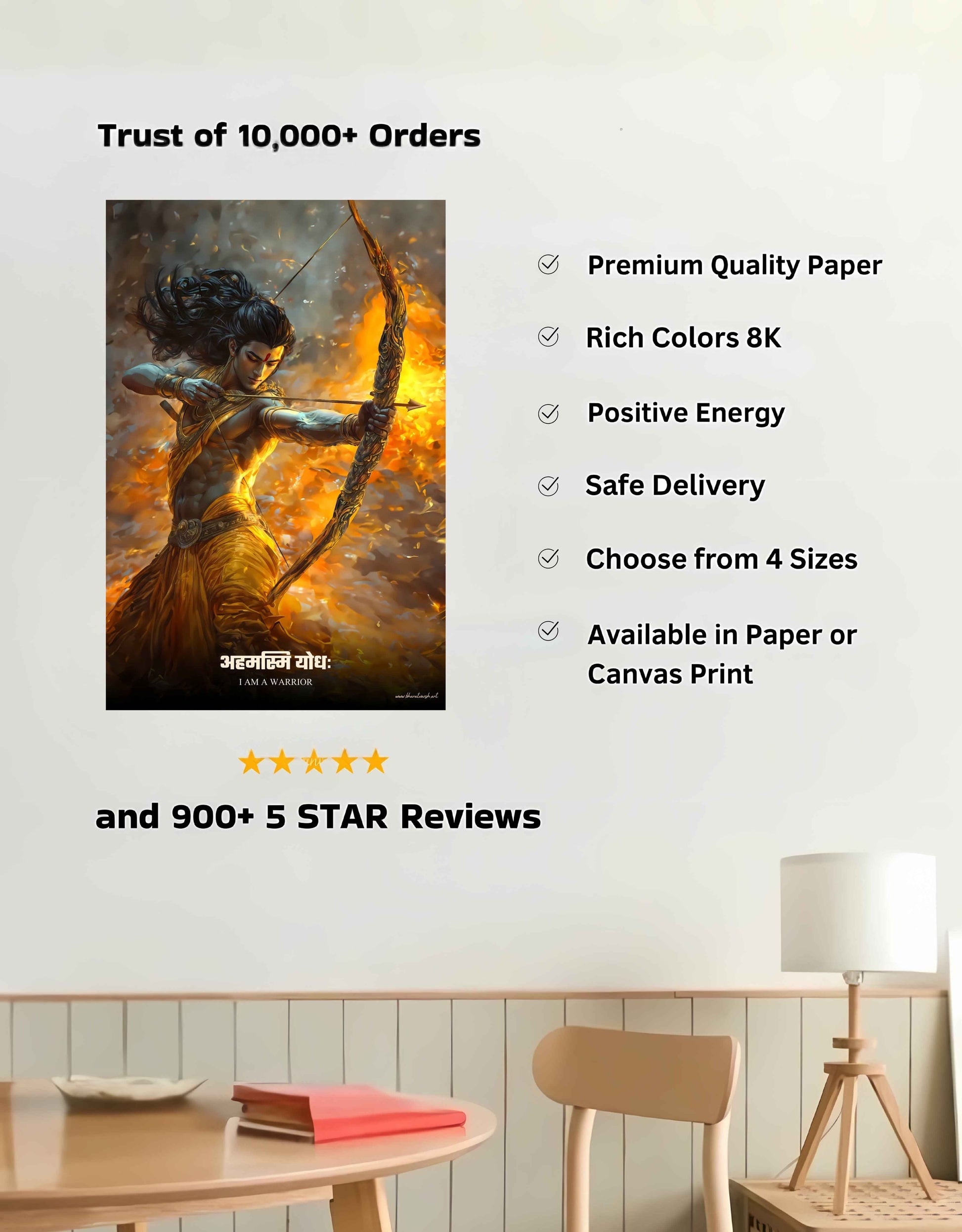 The "अहमस्मि योधः" Prabhu Shreeram Large Warrior Poster | 8K | Premium Glossy