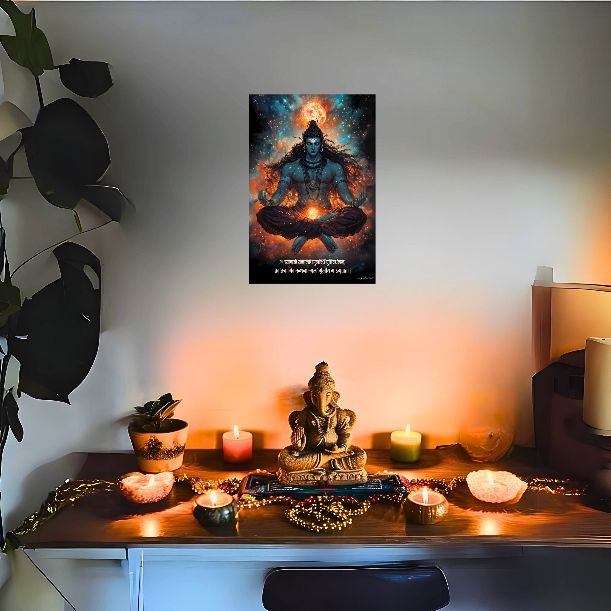 The "ॐ त्र्यम्बकं यजामहे " Lord Shiva Poster | 8K | Premium Glossy - Bharatvarsh Arts--Wall Poster Sets - Buy Indian Spiritual, Mythology, Gods, Warrior Wall Art - For Living Room, Decor