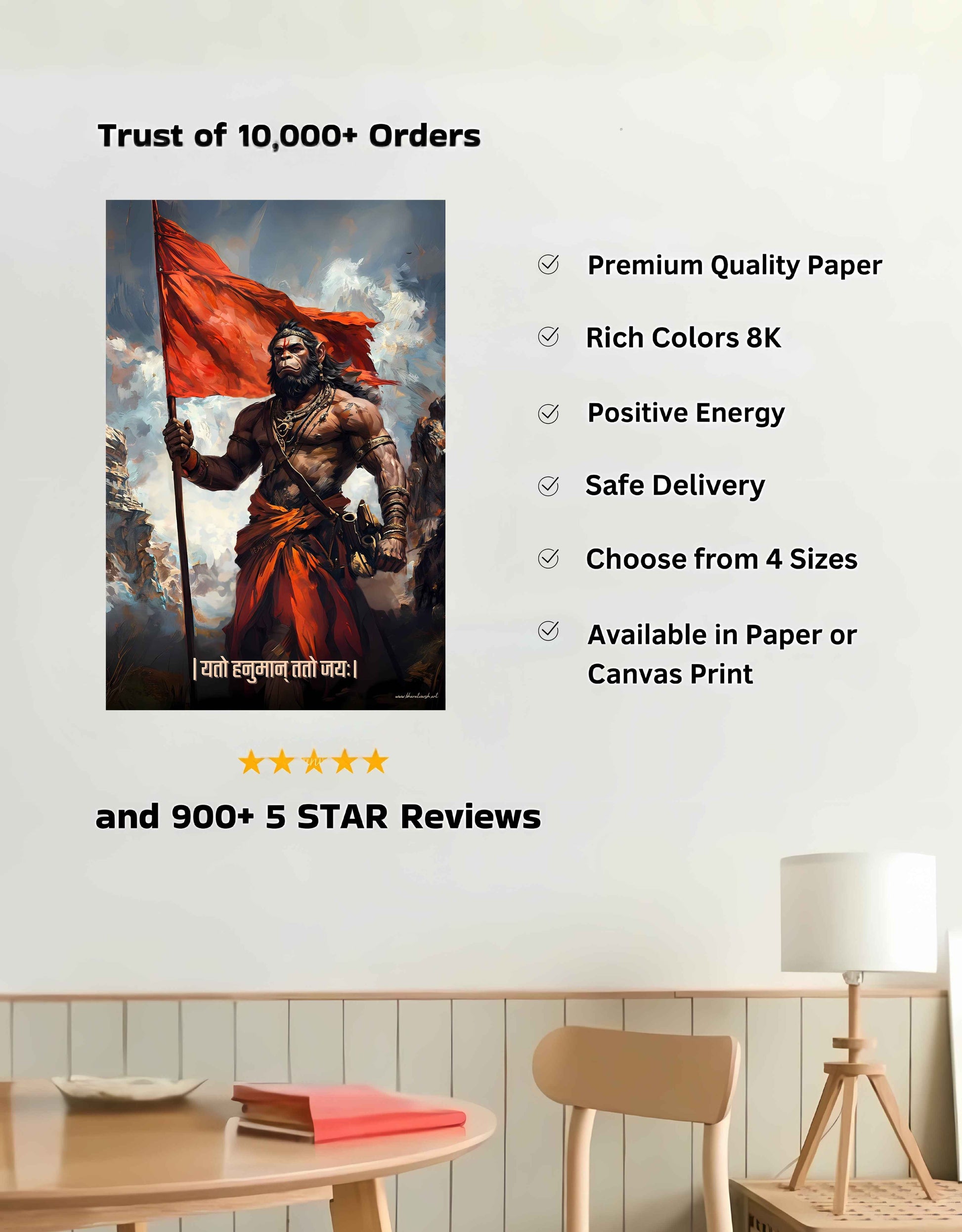 The 'यतो हनुमान् ततो जयः' Hanuman Large Poster | 8K | Premium Glossy