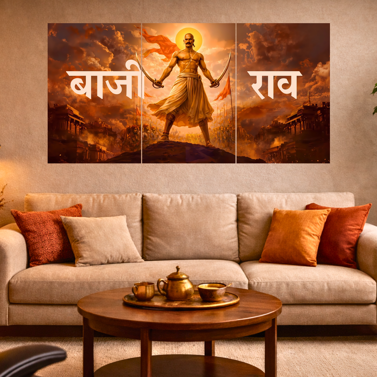 The 'बाजीराव' Peshwa Bajirao Epic 3 Panel SPLIT Poster | 8K | Premium Glossy