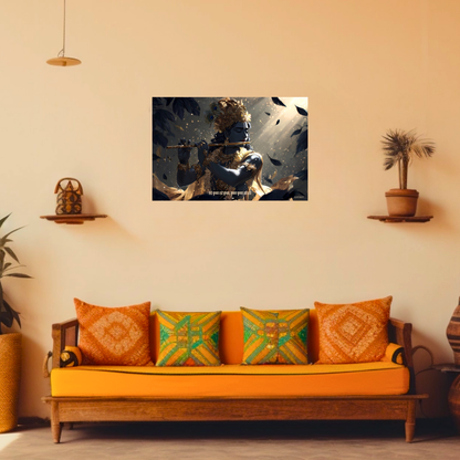 The 'हरे कृष्ण हरे कृष्ण, कृष्ण कृष्ण हरे हरे' Krishna Murlidhar Landscape Poster | 8K | Premium Glossy