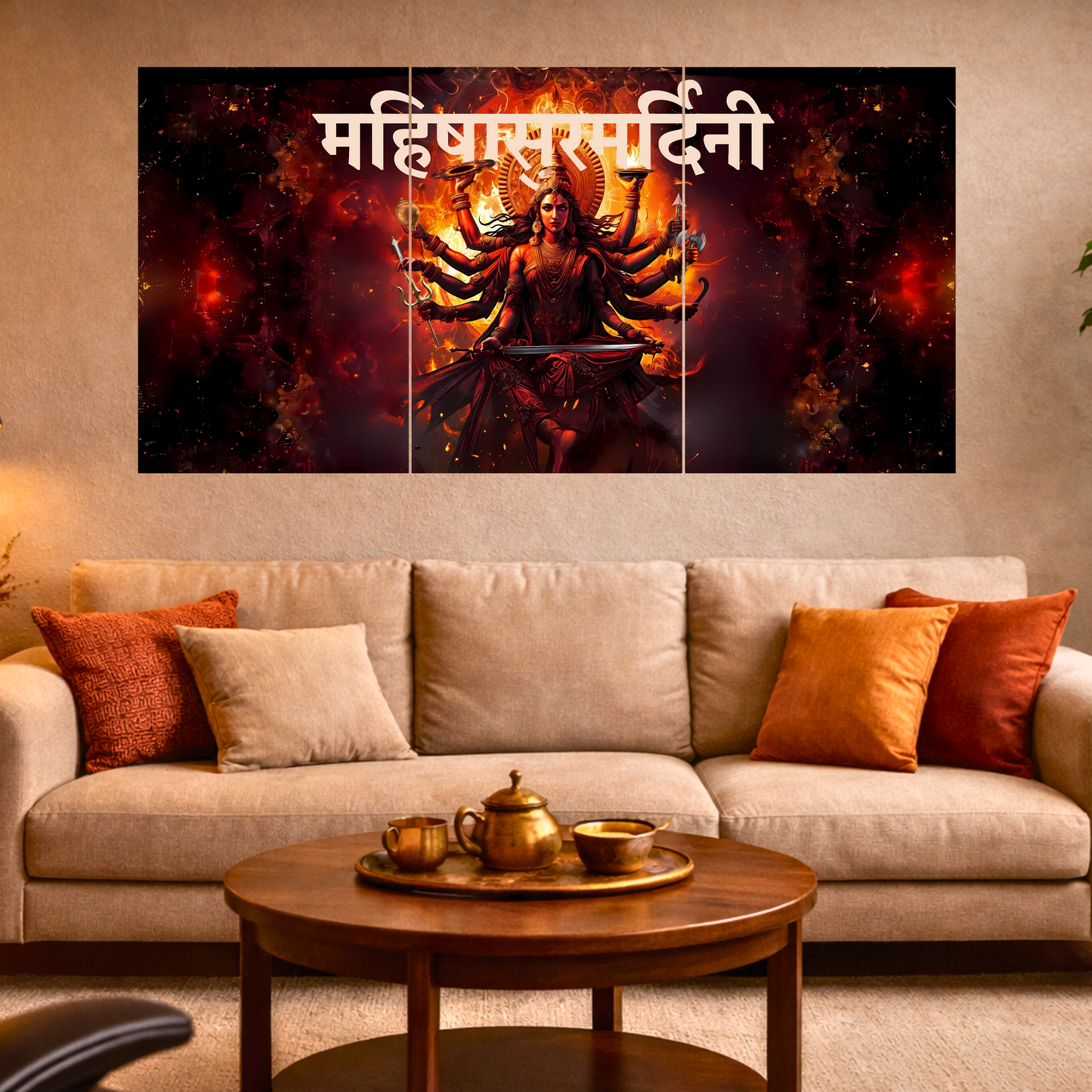 The 'महिषासुरमर्दिनी' Durga Mata Epic 3 Panel SPLIT Poster | 8K | Premium Glossy