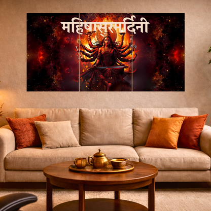 The 'महिषासुरमर्दिनी' Durga Mata Epic 3 Panel SPLIT Poster | 8K | Premium Glossy