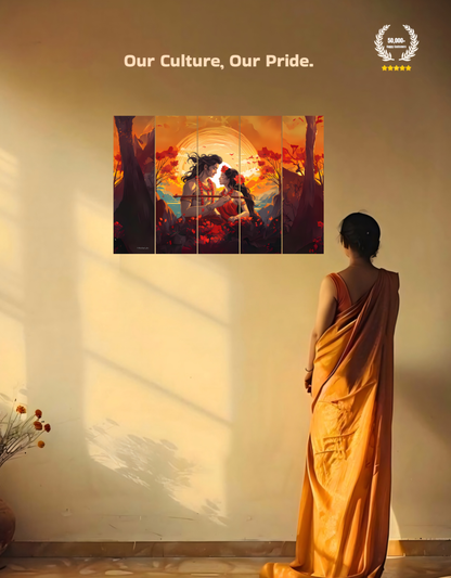 The Eternal Radha and Krishna in Vrindavan | 5-Piece Split Premium Wooden Frame (8K Quality Print)