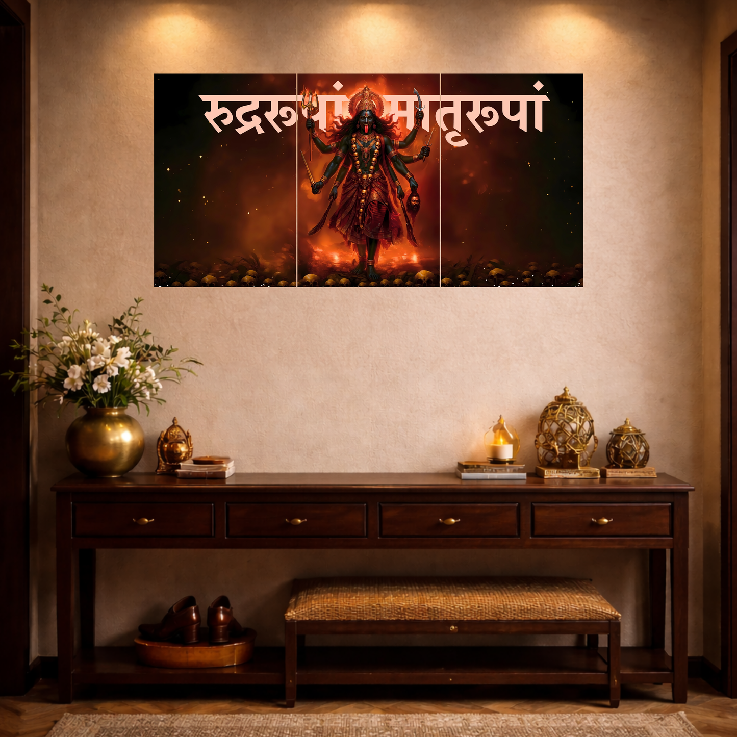The 'रुद्ररूपां मातृरूपां' Kalimata Epic 3 Panel SPLIT Poster | 8K | Premium Glossy