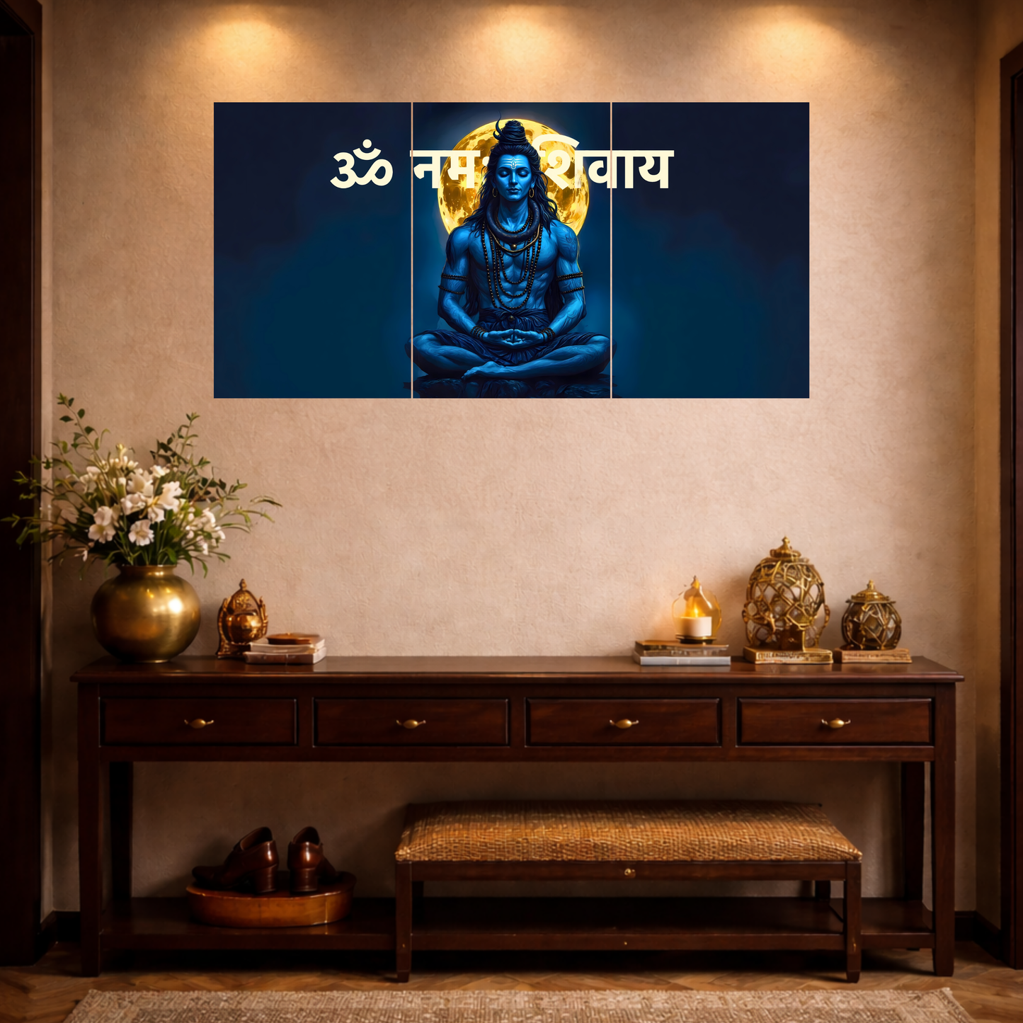 The 'ॐ नमः शिवाय' Shiv Ji Meditation Epic 3 Panel SPLIT Poster | 8K | Premium Glossy