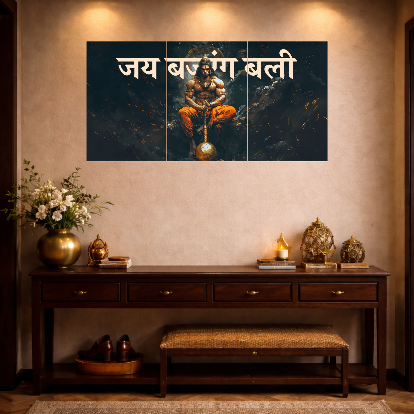 The 'जय बजरंग बली' Hanuman Ji Epic 3 Panel SPLIT Poster | 8K | Premium Glossy
