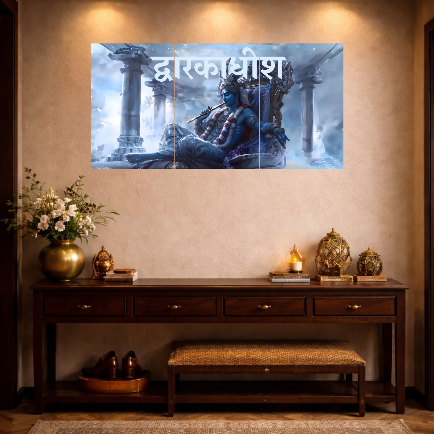 The 'द्वारकाधीश' Krishna King of Dwarka Epic 3 Panel SPLIT Poster | 8K | Premium Glossy