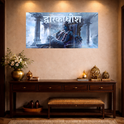 The 'द्वारकाधीश' Krishna King of Dwarka Epic 3 Panel SPLIT Poster | 8K | Premium Glossy