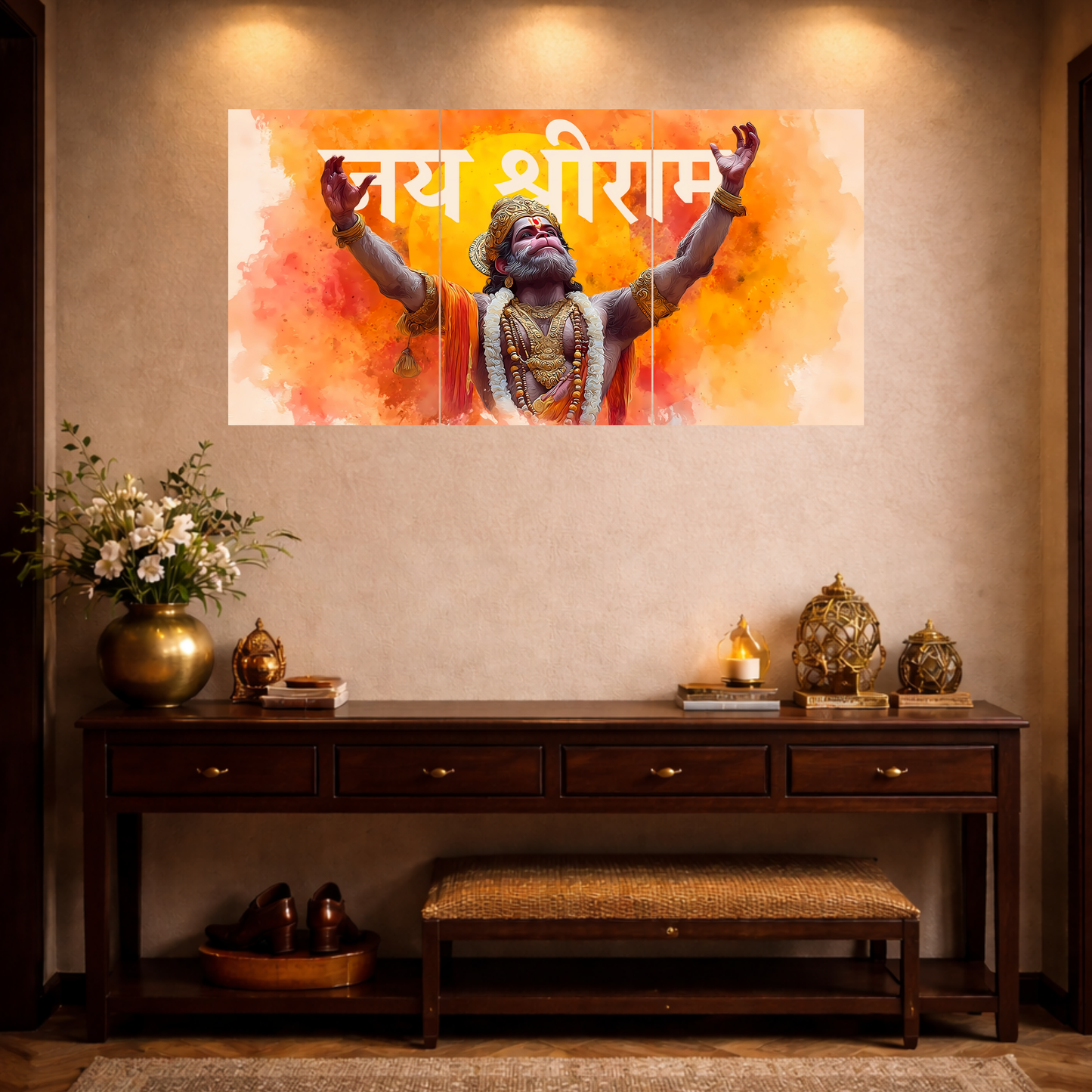 The 'जय श्रीराम' Lord Hanuman Epic 3 Panel SPLIT Poster | 8K | Premium Glossy