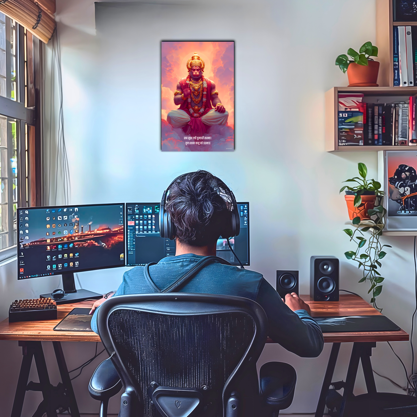 The 'सब सुख लहै तुम्हारी सरना' Peaceful Hanuman Wall Poster | 8K | Premium Glossy