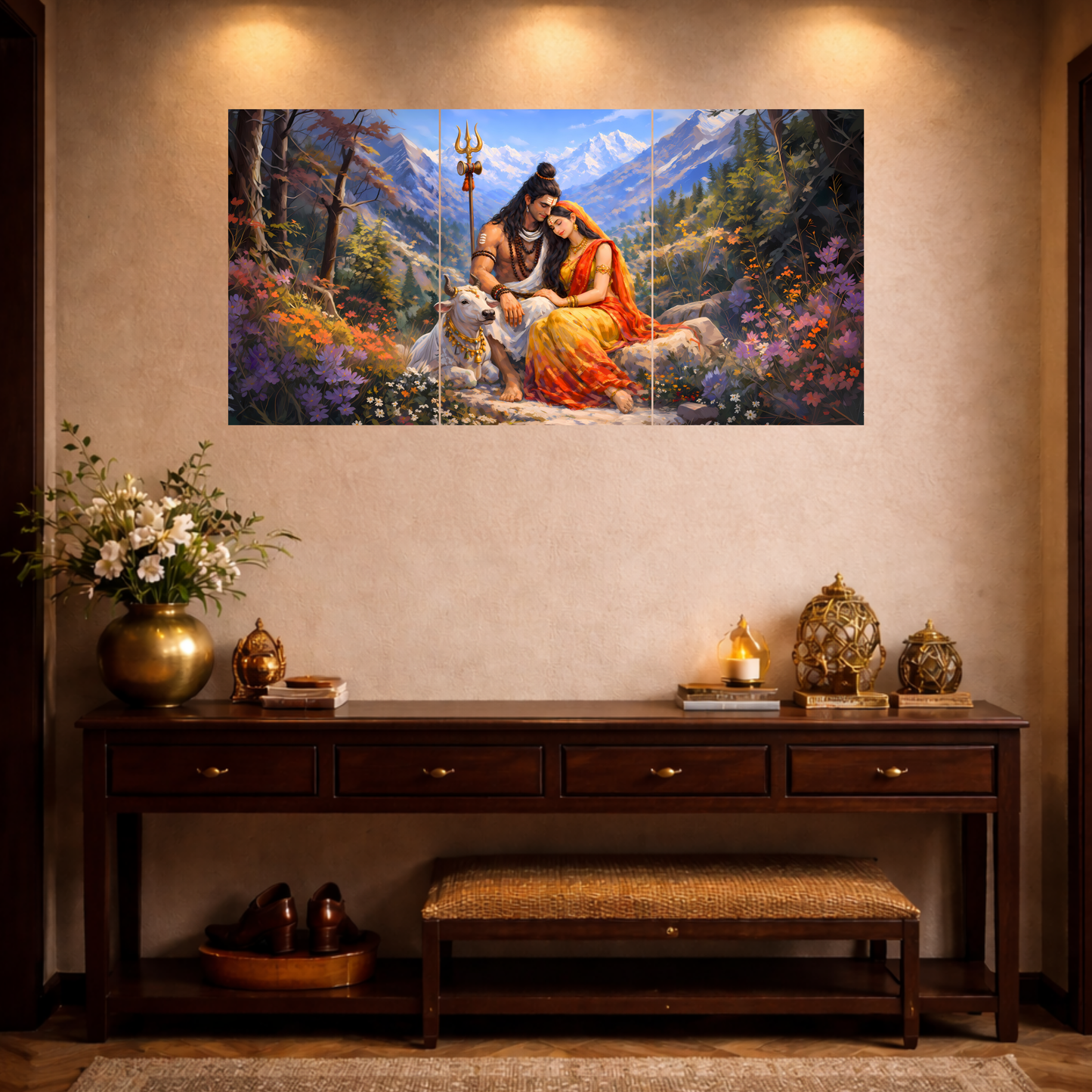 The Shiv Parvati Epic 3 Panel SPLIT Poster | 8K | Premium Glossy