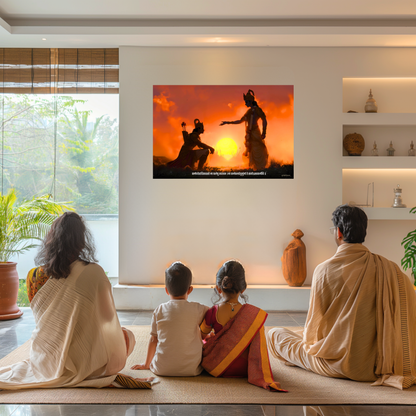 The 'कर्मण्येवाधिकारस्ते मा फलेषु कदाचन' Krishna Arjun Kurukshetra Geeta Landscape Poster | 8K | Premium Glossy