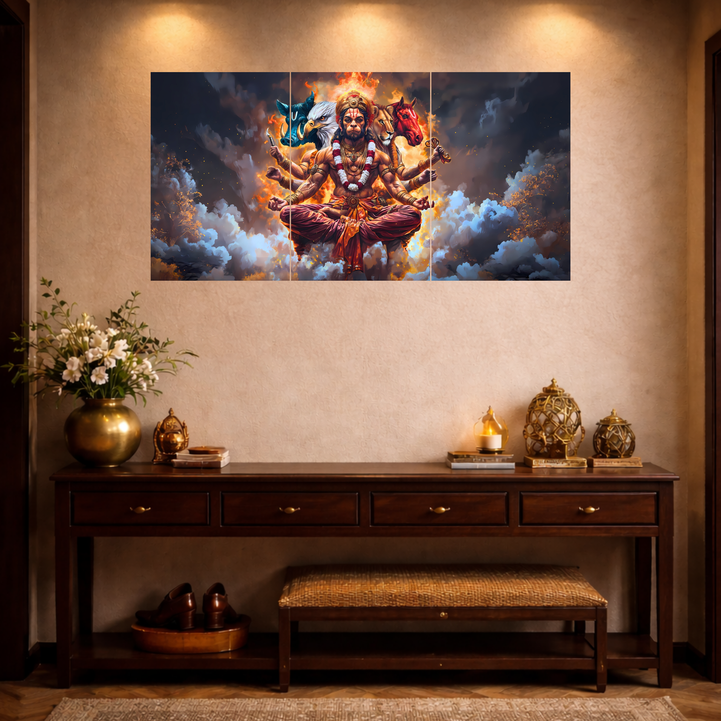 The Panchmukhi Hanuman Epic 3 Panel SPLIT Poster | 8K | Premium Glossy