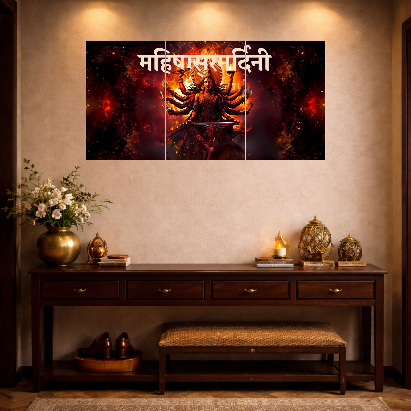 The 'महिषासुरमर्दिनी' Durga Mata Epic 3 Panel SPLIT Poster | 8K | Premium Glossy