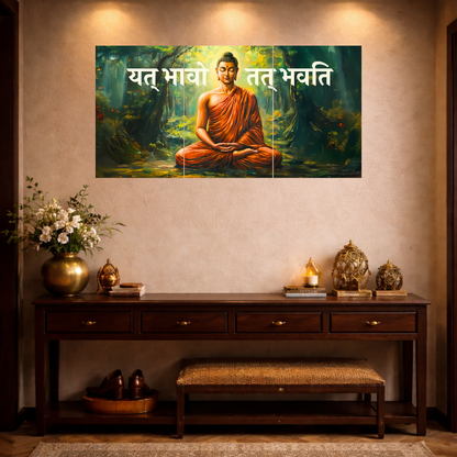 The 'यत् भावो तत् भवति' Gautam Buddha Epic 3 Panel SPLIT Poster | 8K | Premium Glossy