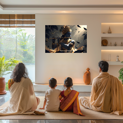 The 'हरे कृष्ण हरे कृष्ण, कृष्ण कृष्ण हरे हरे' Krishna Murlidhar Landscape Poster | 8K | Premium Glossy