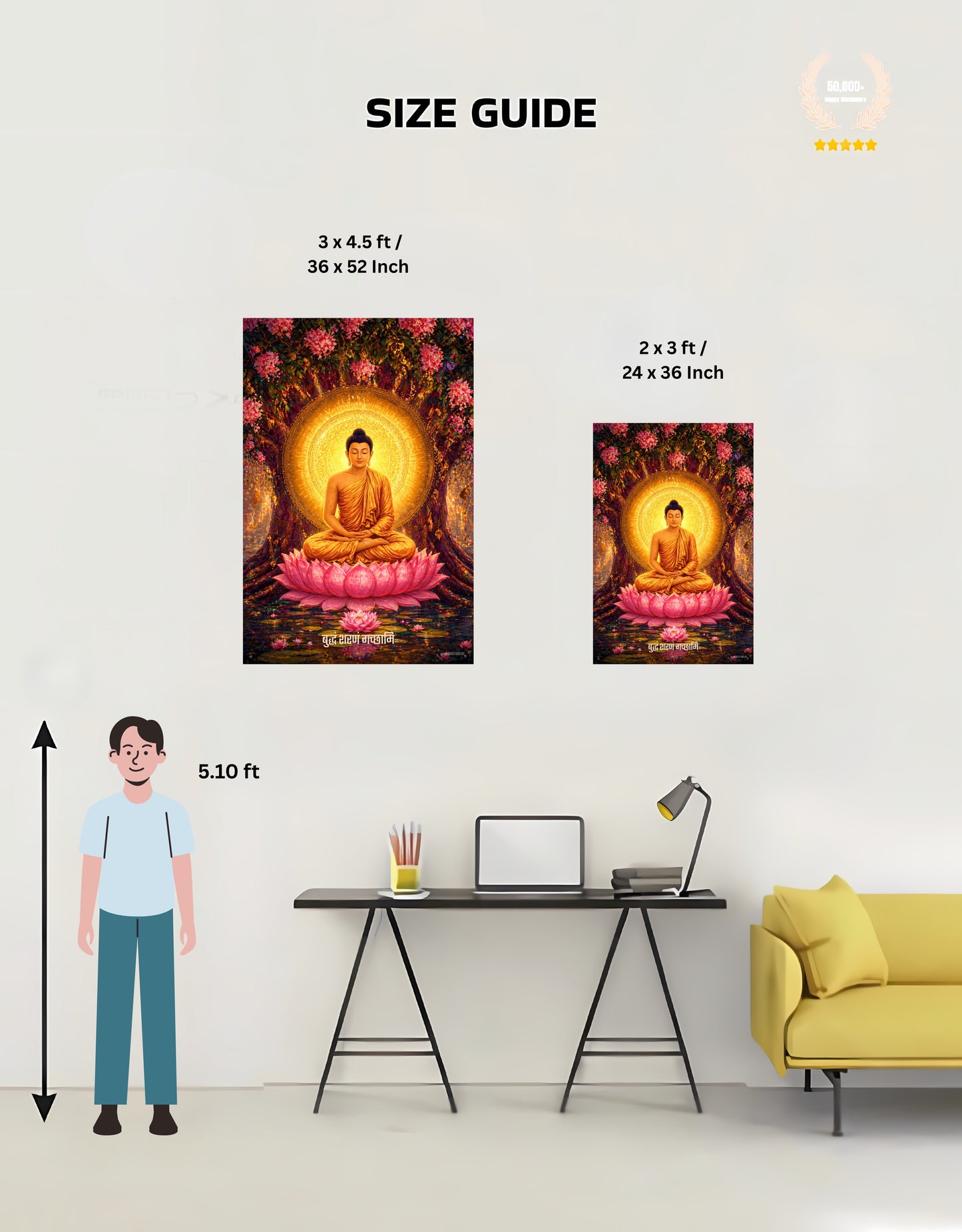 The 'बुद्धं शरणं गच्छामि' Gautam Buddha Peaceful Premium Large Poster | 8K | Premium Glossy