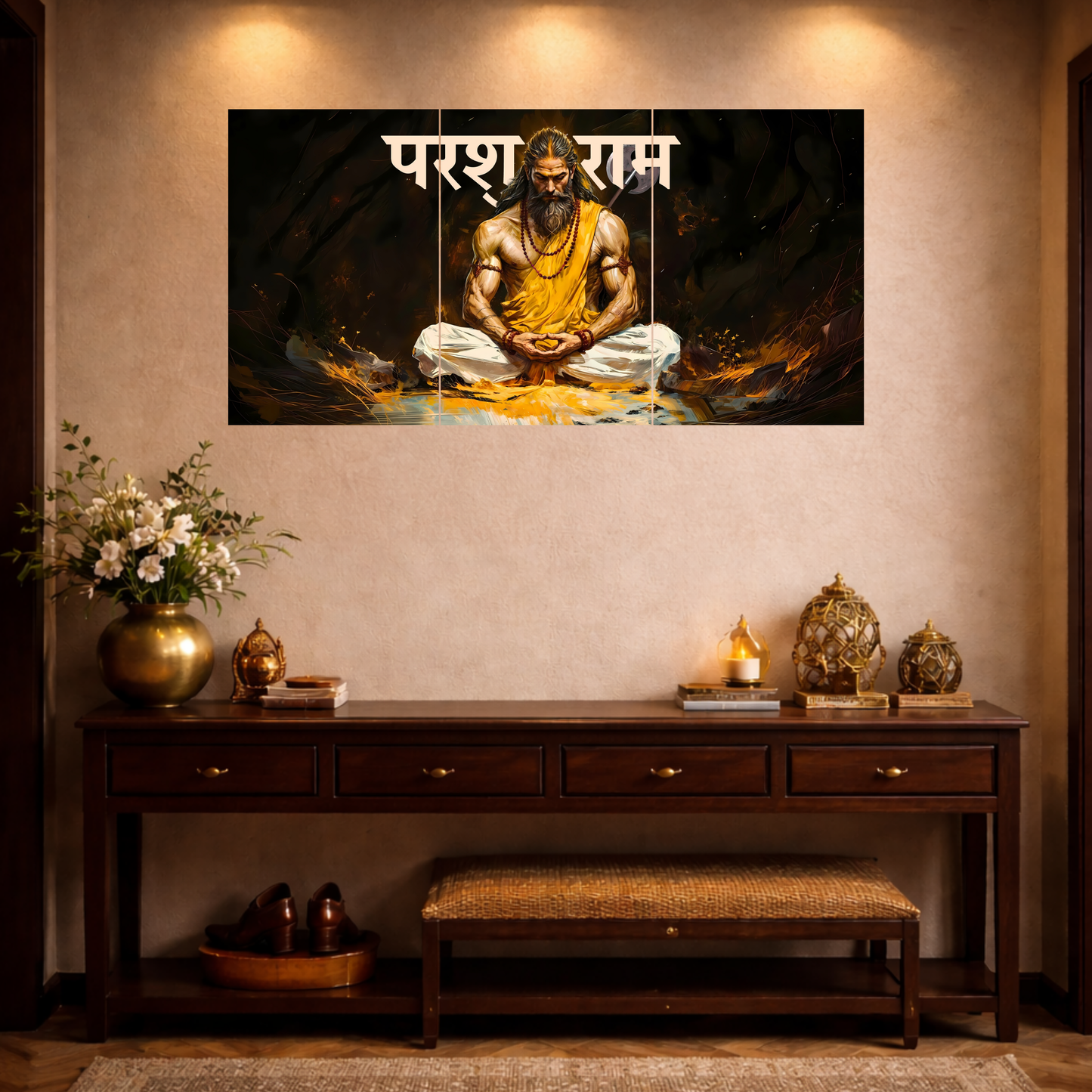 The 'परशुराम' Parshuram Ji Meditation Epic 3 Panel SPLIT Poster | 8K | Premium Glossy