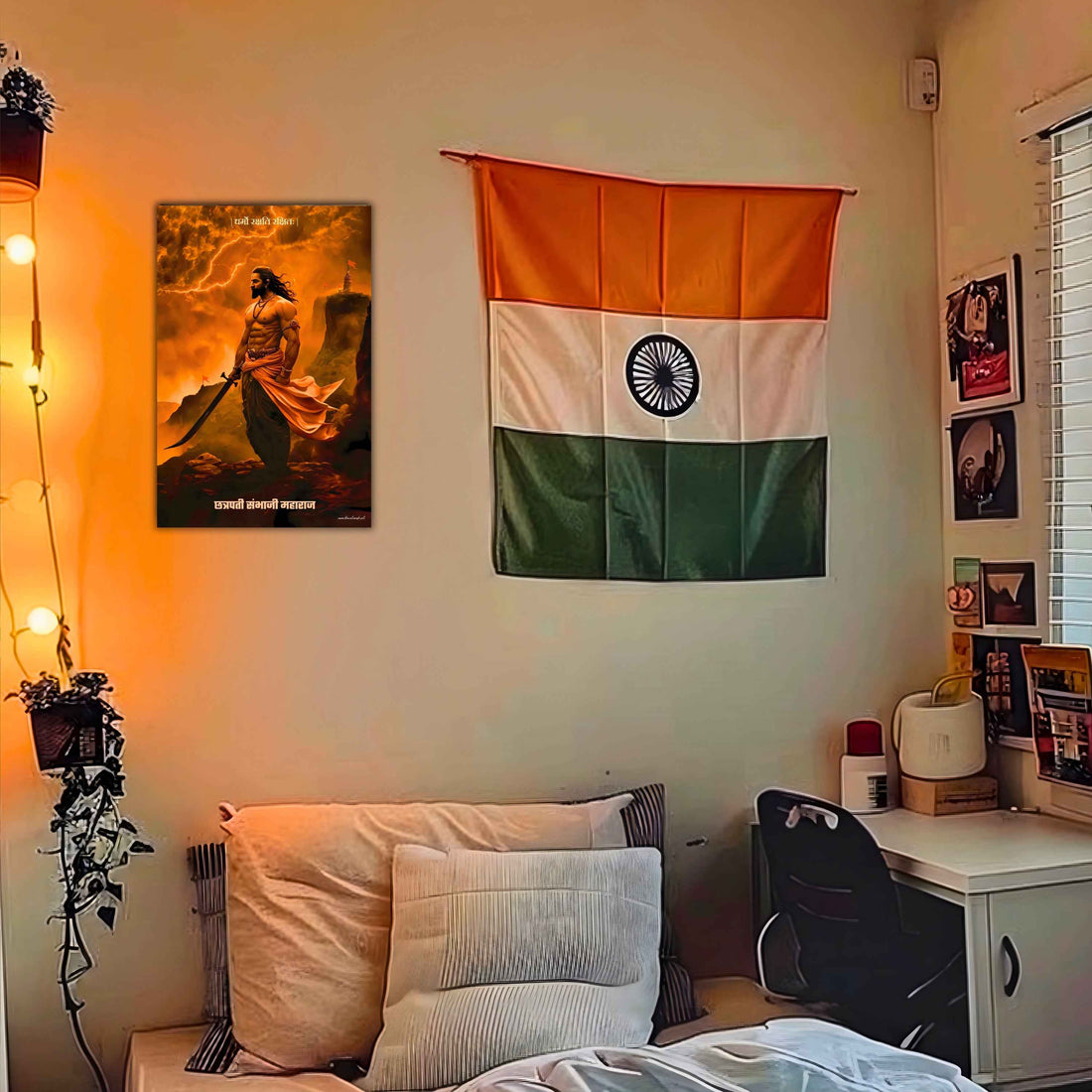 The 'धर्मो रक्षति रक्षितः' Sambhaji Maharaj Poster | 8K | Premium Glossy - Bharatvarsh Arts--Wall Poster Sets - Buy Indian Spiritual, Mythology, Gods, Warrior Wall Art - For Living Room, Decor