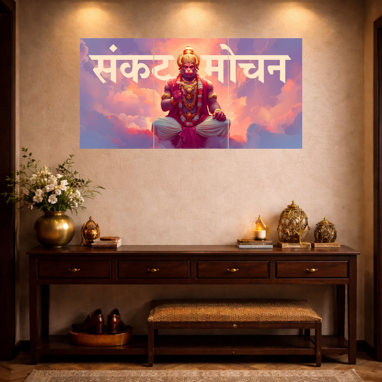 The 'संकटमोचन' Lord Hanuman Epic 3 Panel SPLIT Poster | 8K | Premium Glossy