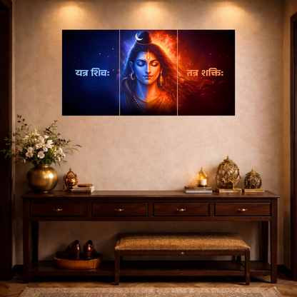 The 'यत्र शिवः तत्र शक्तिः। Shiv Shakti Epic 3 Panel SPLIT Poster | 8K | Premium Glossy