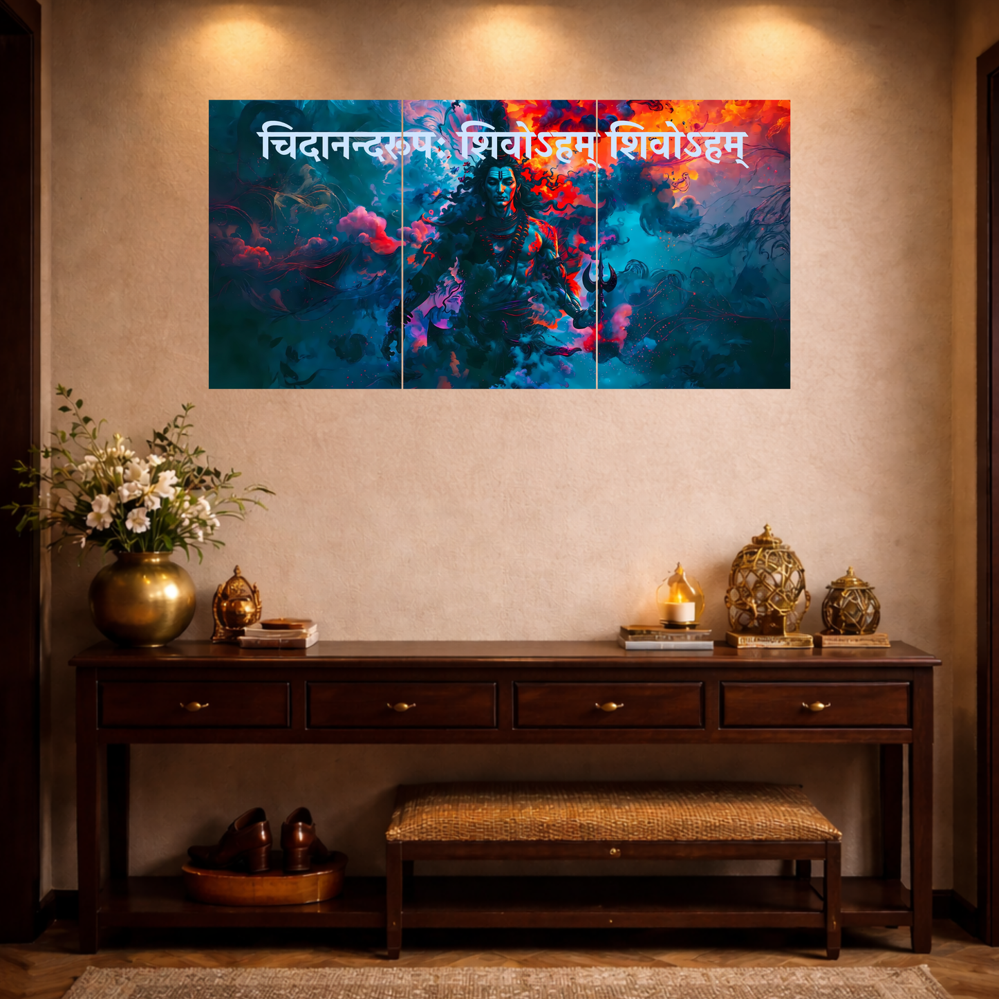 The 'चिदानन्दरूपः शिवोऽहम् शिवोऽहम्' Lord Shiva Epic 3 Panel SPLIT Poster | 8K | Premium Glossy