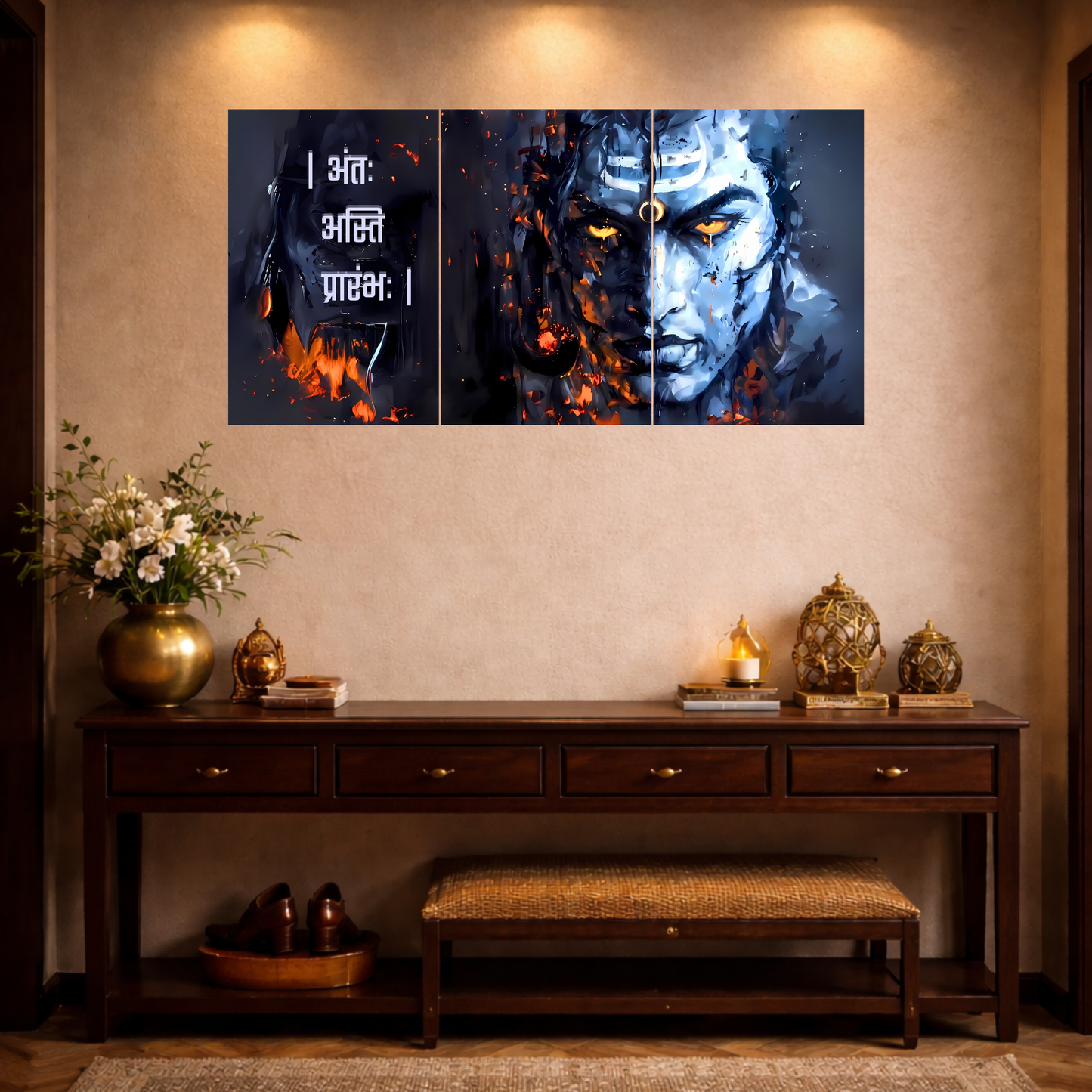 The "अंतः अस्ति प्रारंभः" Lord Shiva Epic 3 Panel SPLIT Poster | 8K | Premium Glossy