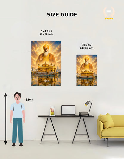 The 'वाहेगुरु' Guru Nanak Ji and Golden Temple Premium Large Poster | 8K | Premium Glossy