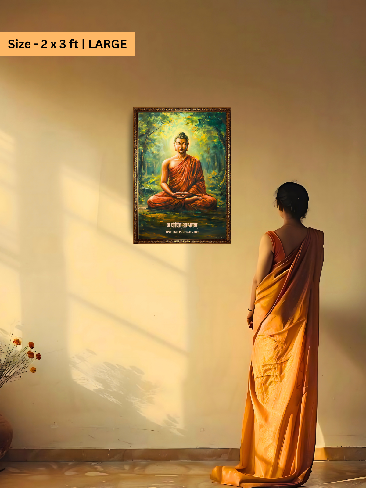 The "न कंचित् शाश्वतम्" Gautam Buddha Wall Frame | Premium Quality - Bharatvarsh Arts--Wall Poster Sets - Buy Indian Spiritual, Mythology, Gods, Warrior Wall Art - For Living Room, Decor