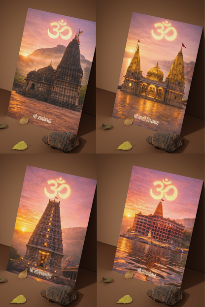 The '12 JYOTIRLINGAS' 12 Premium Shiv Temple Posters Combo + Free Wall Friendly Glue Dots + 2 Surprise Stickers