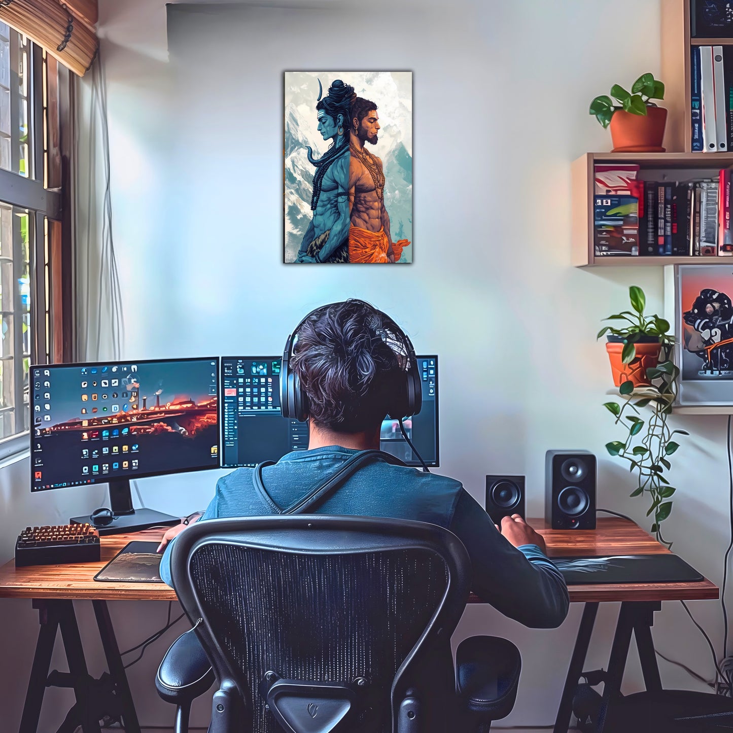 The Lord Shiva and Hanuman Poster | 8K | Premium Glossy - Bharatvarsh Arts--Wall Poster Sets - Buy Indian Spiritual, Mythology, Gods, Warrior Wall Art - For Living Room, Decor