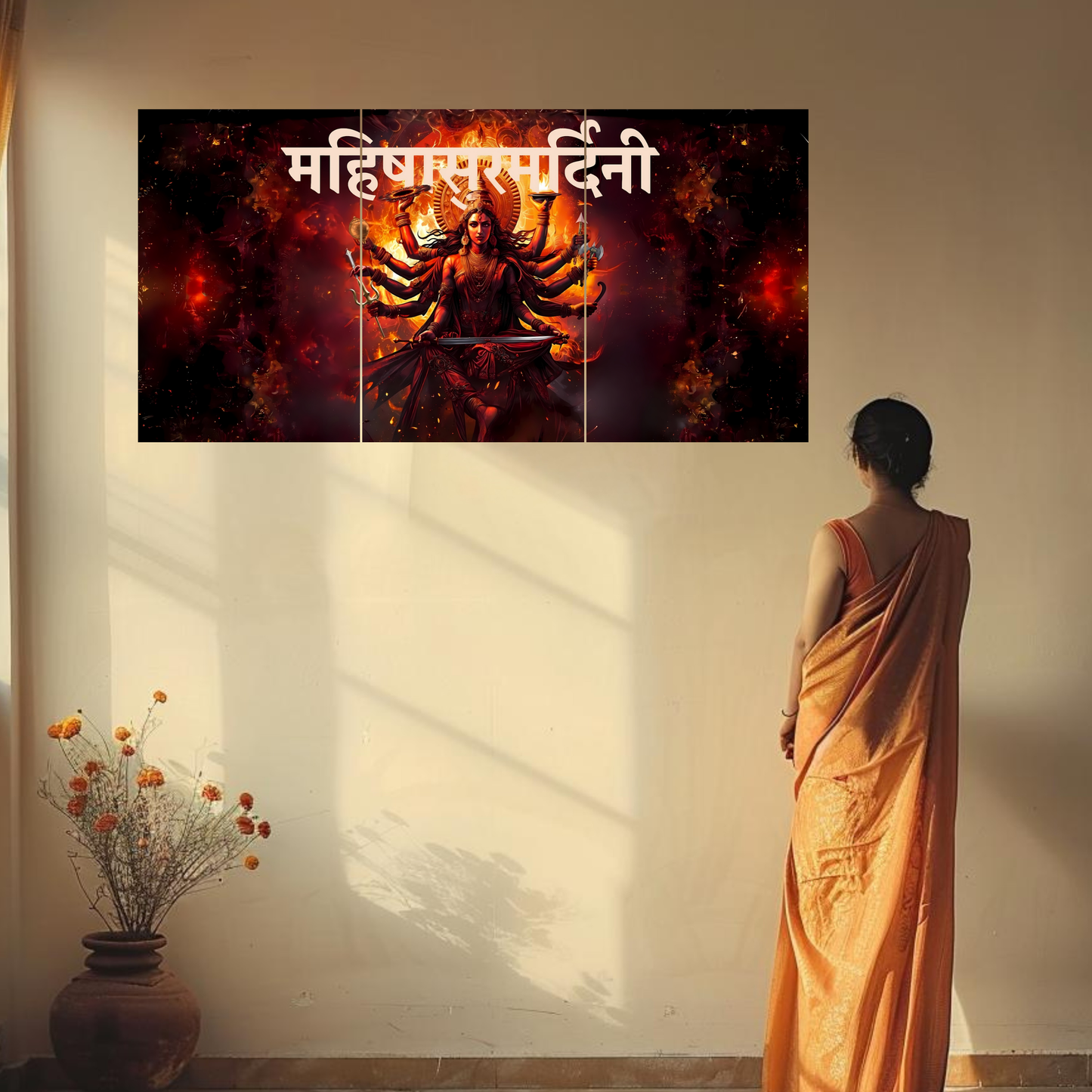 The 'महिषासुरमर्दिनी' Durga Mata Epic 3 Panel SPLIT Poster | 8K | Premium Glossy