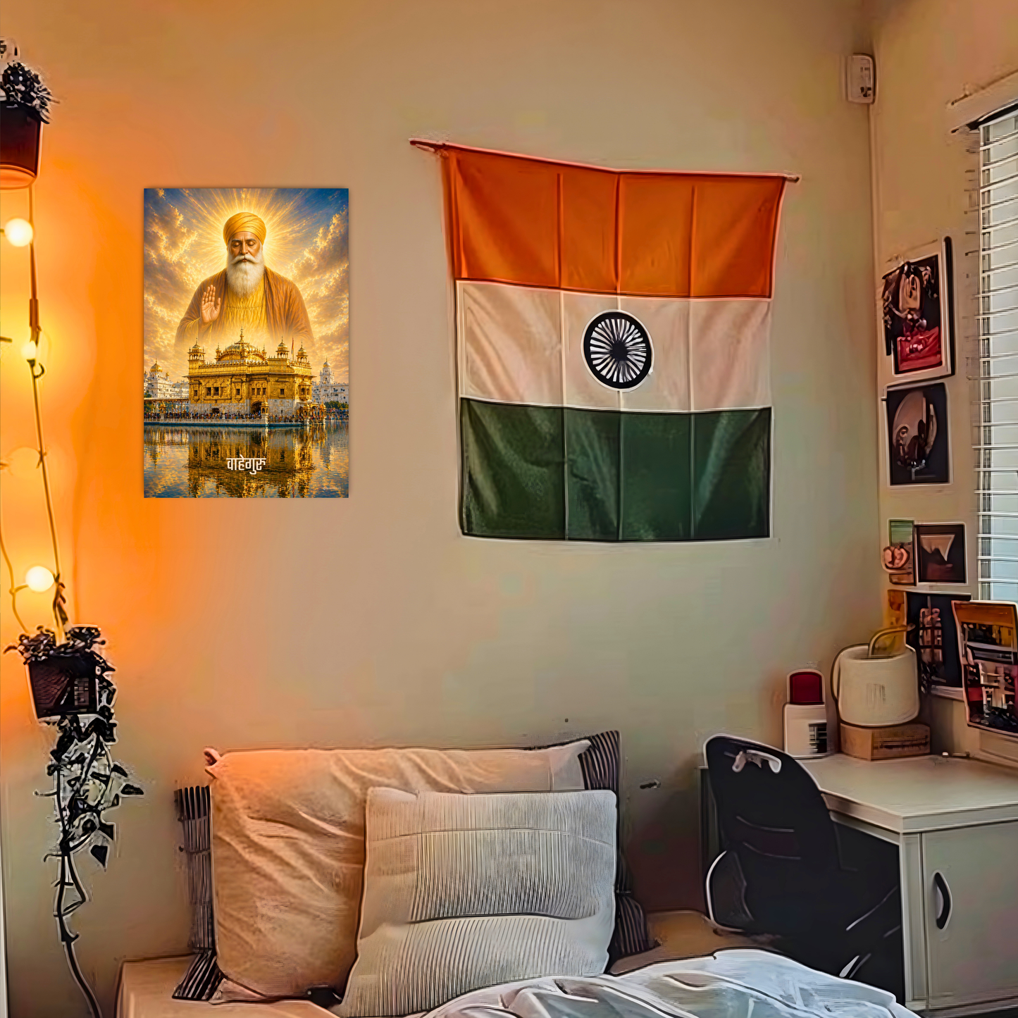 The 'वाहेगुरु' Guru Nanak Ji and Golden Temple Poster | 8K | Premium Glossy