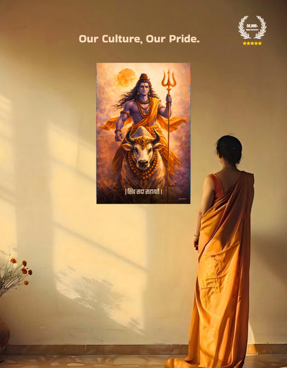 The 'शिव सदा सहायतें' Lord Shiva and Nandi Premium Large Poster | 8K | Premium Glossy