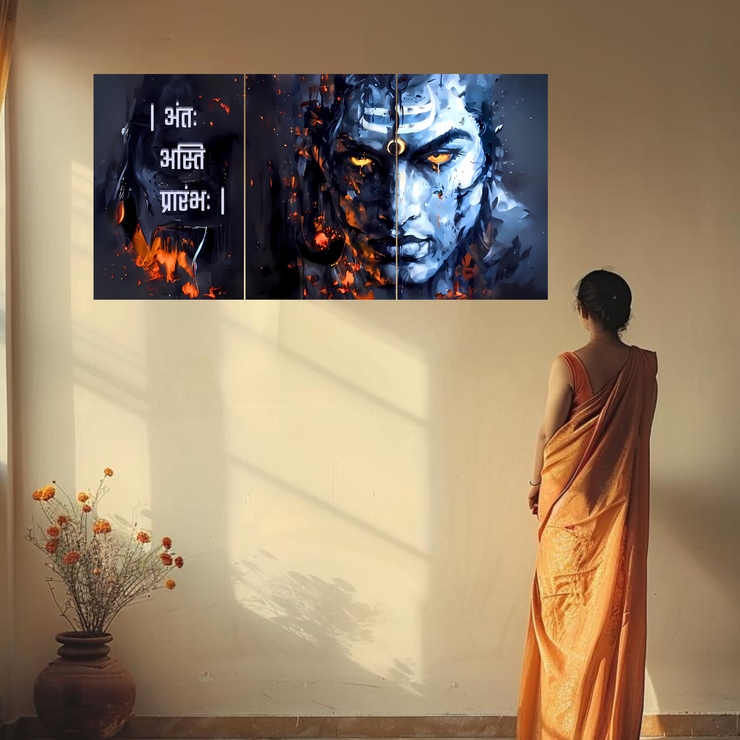 The "अंतः अस्ति प्रारंभः" Lord Shiva Epic 3 Panel SPLIT Poster | 8K | Premium Glossy