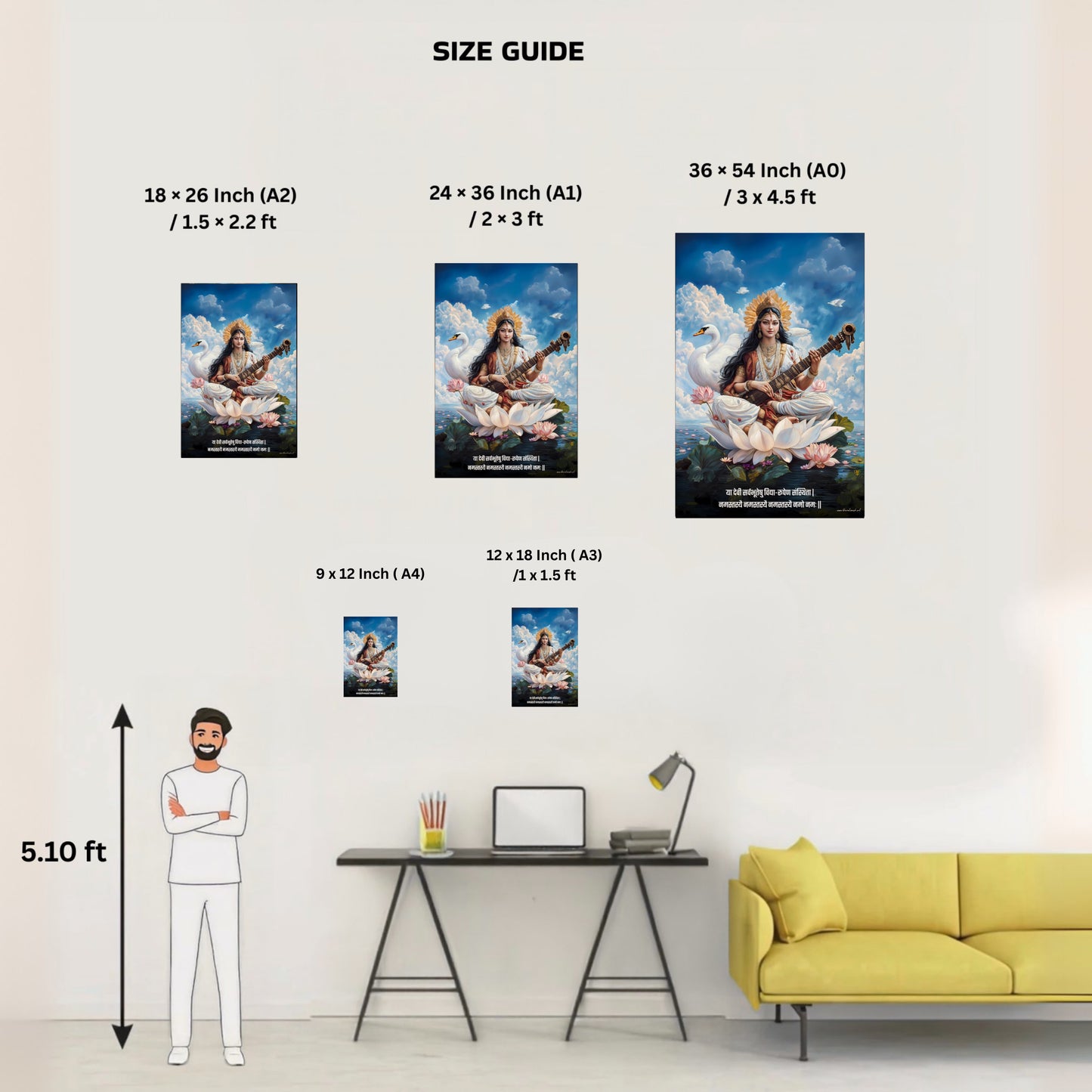The 'त्रिदेवी' Durga, Saraswati, Kali Mata Pack of 3 Premium Posters Combo + Free Wall Friendly Glue Dots