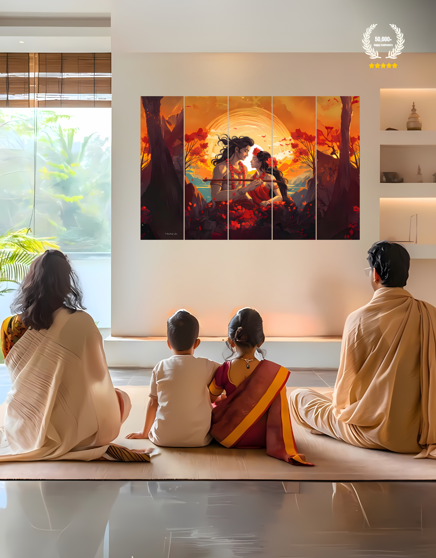 The Eternal Radha and Krishna in Vrindavan | 5-Piece Split Premium Wooden Frame (8K Quality Print)