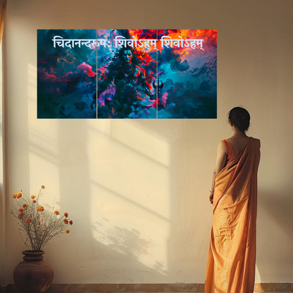 The 'चिदानन्दरूपः शिवोऽहम् शिवोऽहम्' Lord Shiva Epic 3 Panel SPLIT Poster | 8K | Premium Glossy
