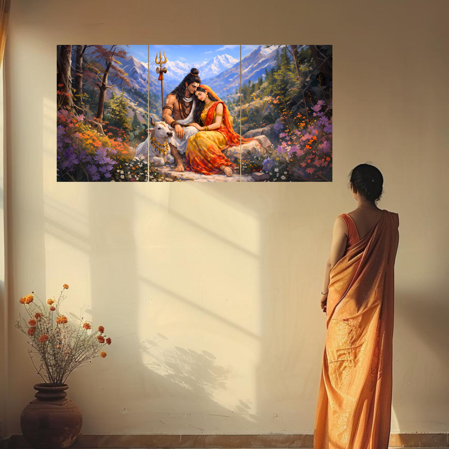 The Shiv Parvati Epic 3 Panel SPLIT Poster | 8K | Premium Glossy