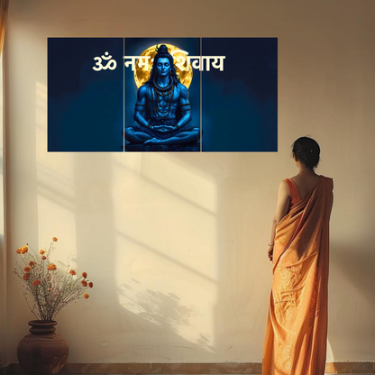 The 'ॐ नमः शिवाय' Shiv Ji Meditation Epic 3 Panel SPLIT Poster | 8K | Premium Glossy