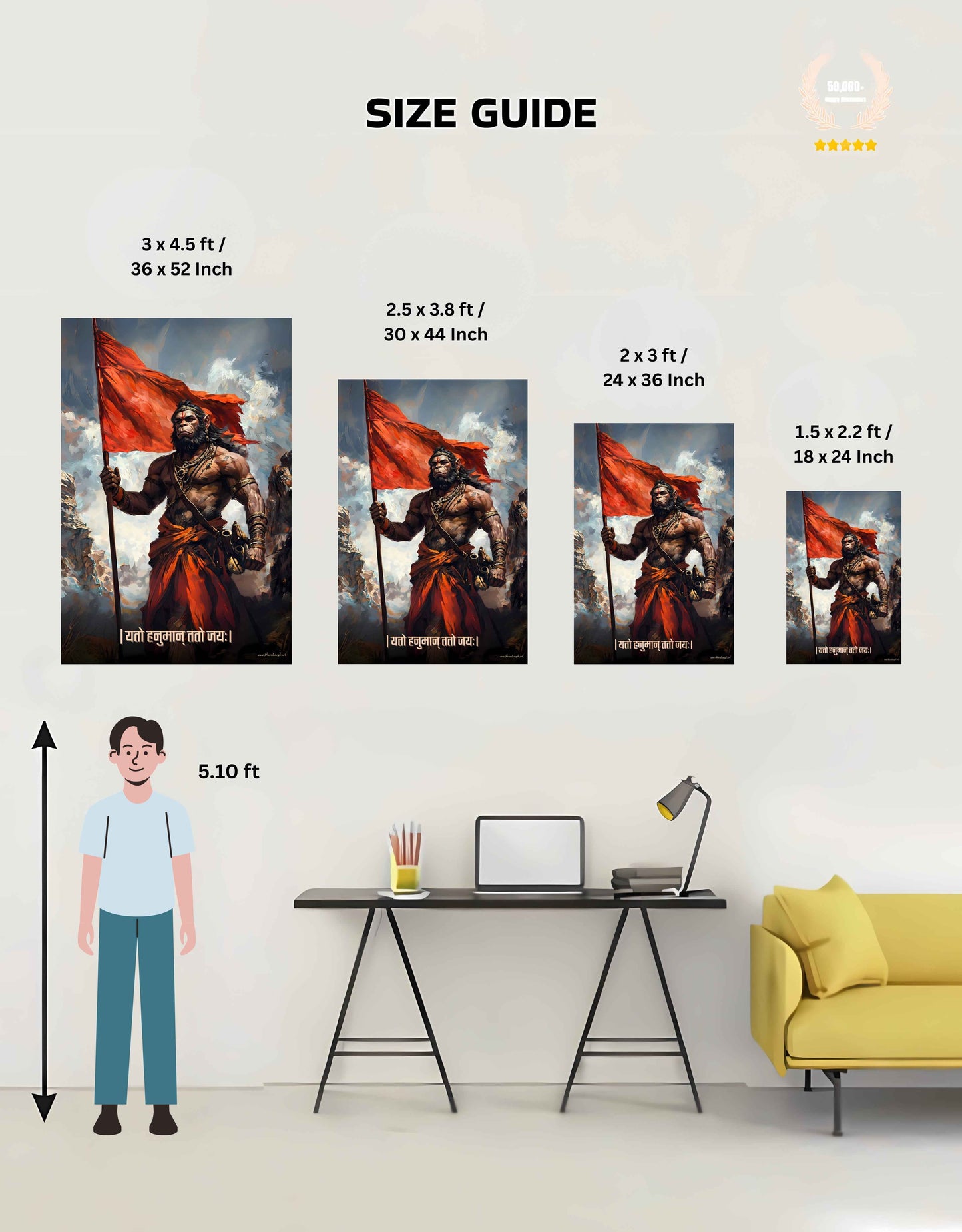 The 'यतो हनुमान् ततो जयः' Hanuman Large Poster | 8K | Premium Glossy