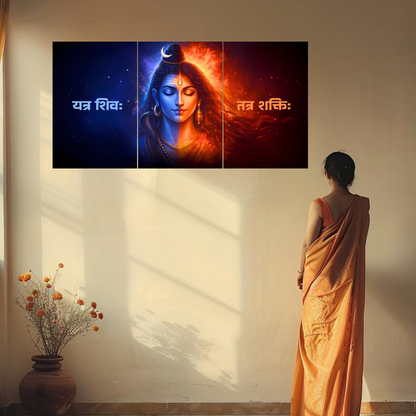 The 'यत्र शिवः तत्र शक्तिः। Shiv Shakti Epic 3 Panel SPLIT Poster | 8K | Premium Glossy