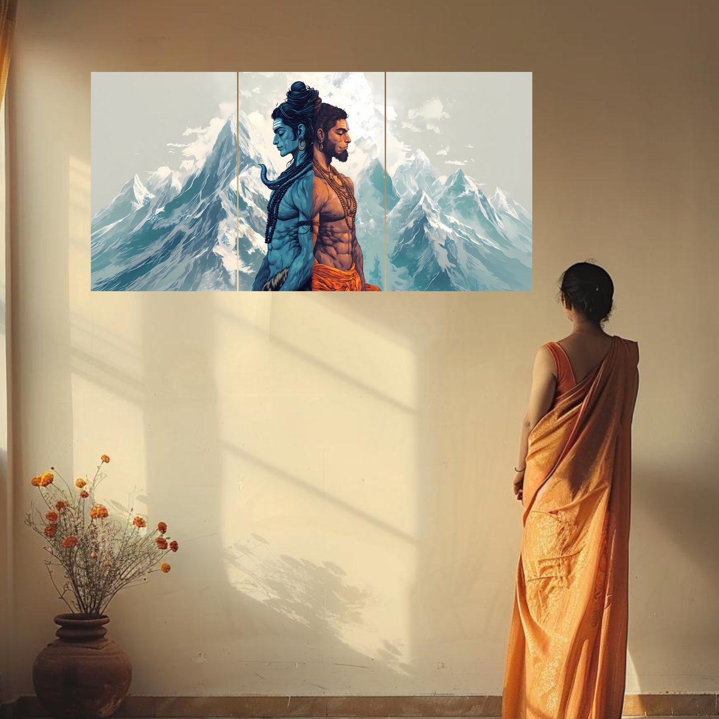 The Shiv Hanuman Epic 3 Panel SPLIT Poster | 8K | Premium Glossy